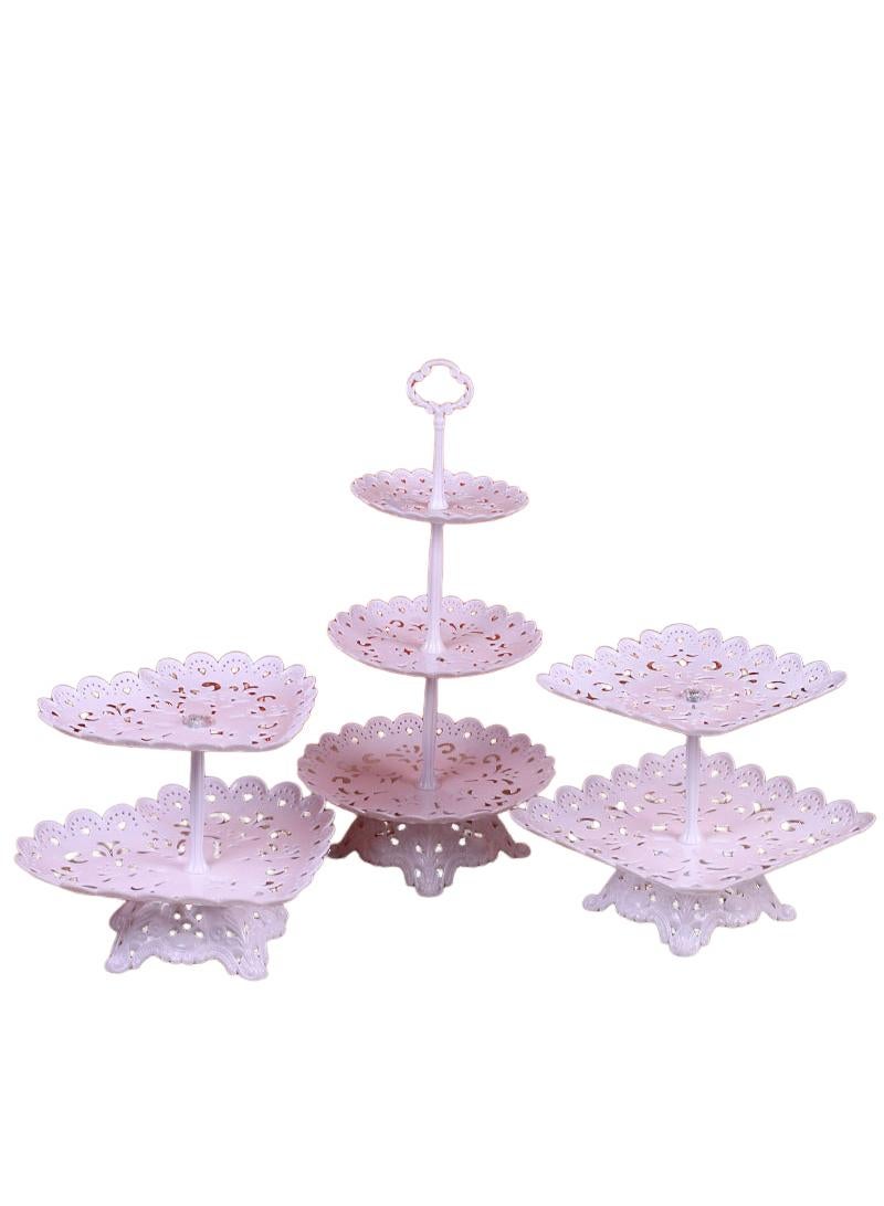 Bluejw 3-Piece Cake Dim Sum Tray Shelf Set Plastic Cake Stands Set White  - Image 1