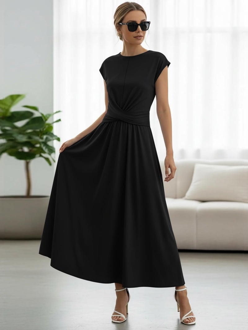 ETCYY Women's Summer Dresses Maxi Dress 2026 Sundresses Vacation Beach Dress Striped Twisted Front Long Dresses with Pockets,Black,Medium - Image 5