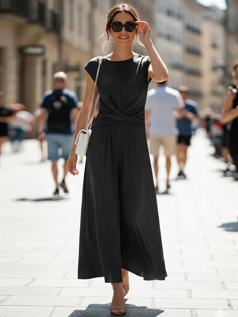 ETCYY Women's Summer Dresses Maxi Dress 2026 Sundresses Vacation Beach Dress Striped Twisted Front Long Dresses with Pockets,Black,Medium - Image 3