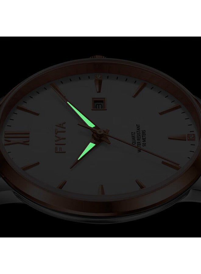 Fiyta Elegant Series Men's Quartz White Dial Brown Leather Strap Business Men's Watch Holiday Gift - Image 4