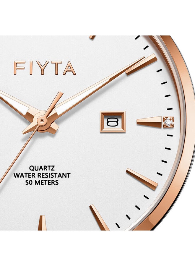 Fiyta Elegant Series Men's Quartz White Dial Brown Leather Strap Business Men's Watch Holiday Gift - Image 5
