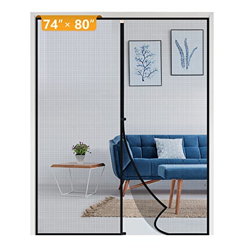 yotache باب شاشة مغناطيسية يوتاش يناسب الأبواب 74"x80"، حجم الشاشة 76"x81" شبكة ألياف زجاجية عالية الكثافة مع مغناطيسات قوية وقفل مقاوم للرياح للأبواب المنزلقة الفرنسية الأمامية/الخلفية، أسود - Image 1