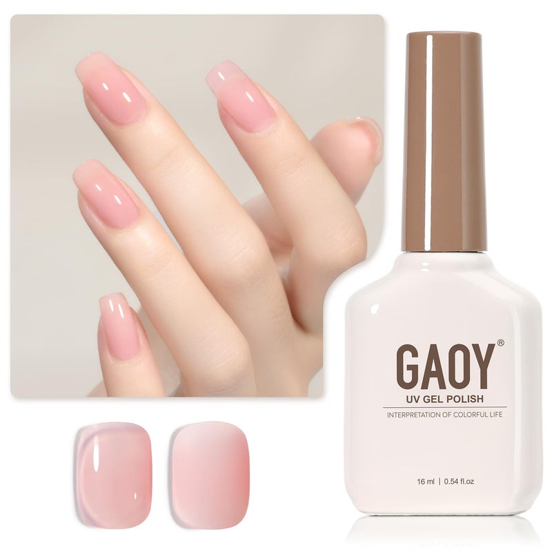 GAOY Sheer Pink Nude Gel Nail Polish, 16ml Jelly Neutral Peach Translucent Color 1355 UV Light Cure Gel Polish for Nail Art DIY Manicure and Pedicure at Home - Image 2