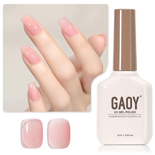 GAOY Sheer Pink Nude Gel Nail Polish, 16ml Jelly Neutral Peach Translucent Color 1355 UV Light Cure Gel Polish for Nail Art DIY Manicure and Pedicure at Home - Image 1