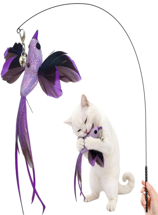 Walfront Cat Toy with Purple Realistic Bird Feather - Ideal for Overweight Cats, Increases Daily Activity, Promotes Healthier Lifestyle and Encourages Active Play - Image 1