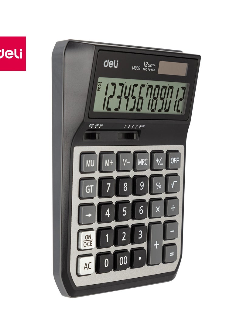 Deli Deli EM00820 12-Digit Desktop Calculator - Solar/AA Battery, Grey (1PCS/Color Box) - Versatile Calculator for Home, Office & Retail Use  - Image 1