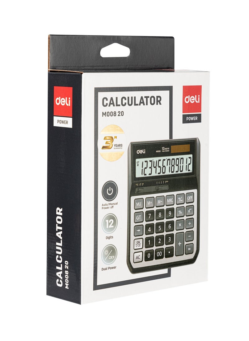 Deli Deli EM00820 12-Digit Desktop Calculator - Solar/AA Battery, Grey (1PCS/Color Box) - Versatile Calculator for Home, Office & Retail Use  - Image 4