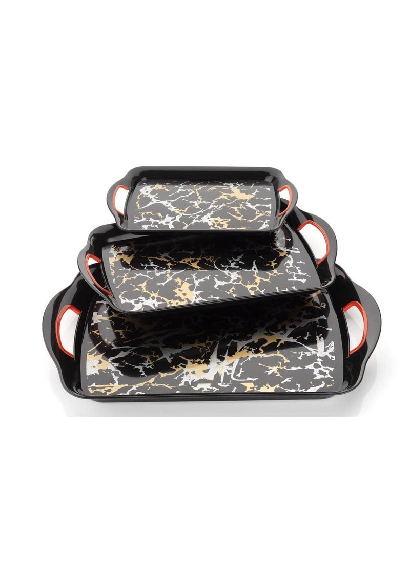 DD RETAILS DD Retails Rectangular Plastic Serving Tray Printed Serving Tray with Handle Serving Tray for Serving Tea Snacks Breakfast Dinner Set of 3 Multicolor  - Image 5