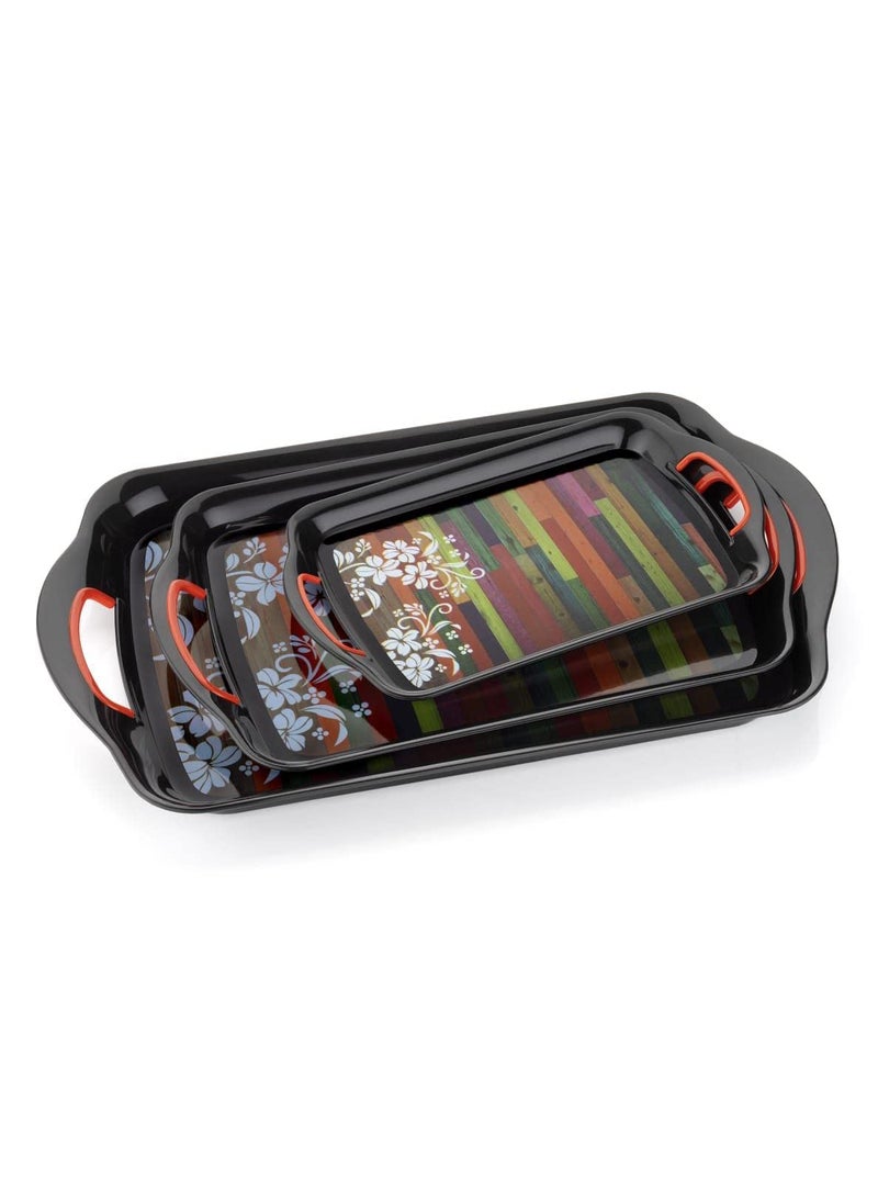 DD RETAILS DD Retails Rectangular Plastic Serving Tray Printed Serving Tray with Handle Serving Tray for Serving Tea Snacks Breakfast Dinner Set of 3 Multicolor  - Image 4