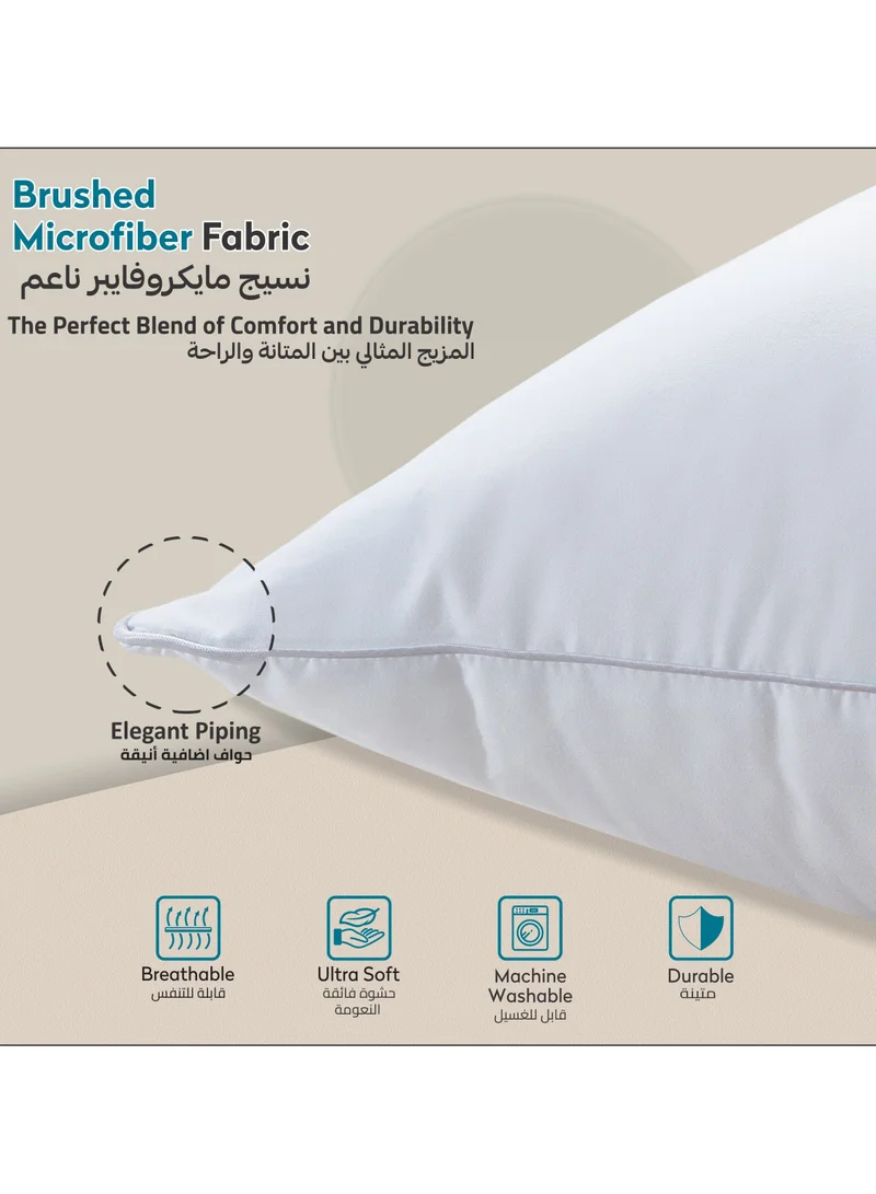 Donetella Pillow 2 Piece 1000 Gm Bed Pillow 50x75 cm Hotel Style Double Edge Stitched, Microfiber, Mid Loft White