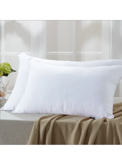 Donetella Pillow 2 Piece 1000 Gm Bed Pillow 50x75 cm Hotel Style Double Edge Stitched, Microfiber, Mid Loft White