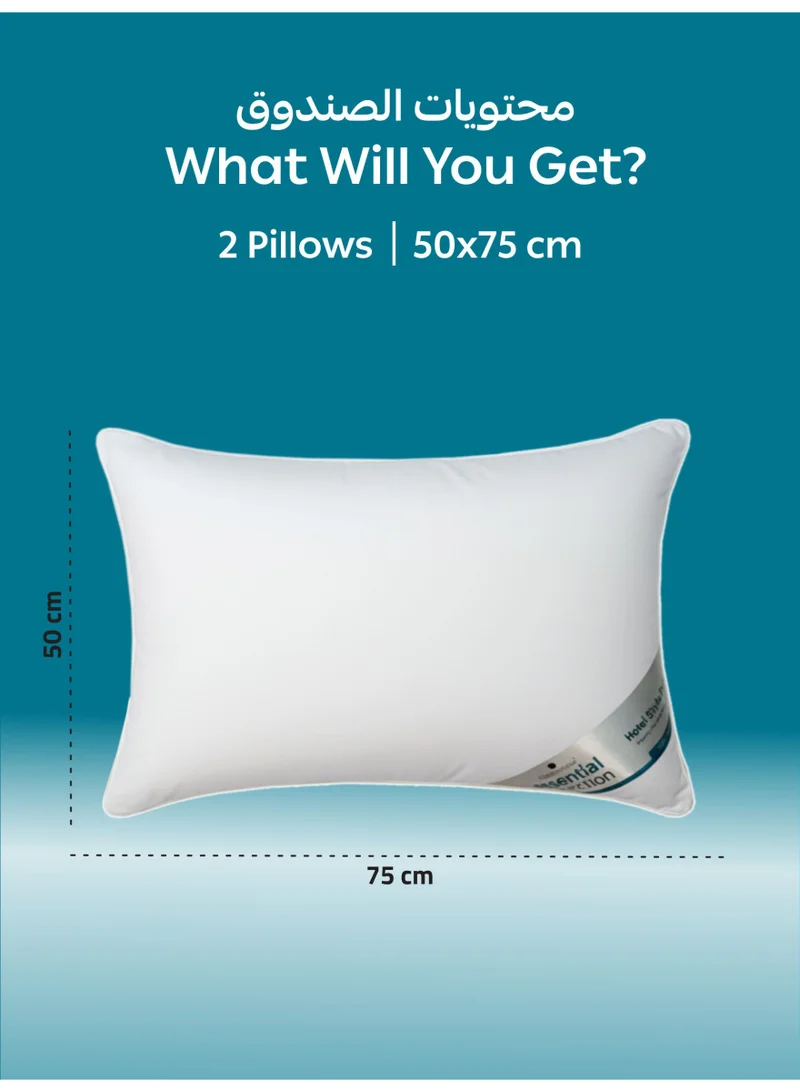 Donetella Pillow 2 Piece 1000 Gm Bed Pillow 50x75 cm Hotel Style Double Edge Stitched, Microfiber, Mid Loft White