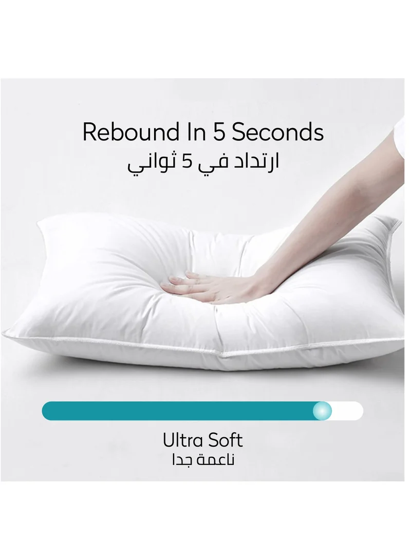 Donetella Pillow 2 Piece 1000 Gm Bed Pillow 50x75 cm Hotel Style Double Edge Stitched, Microfiber, Mid Loft White