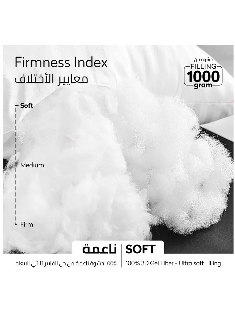 Donetella Pillow 2 Piece 1000 Gm Bed Pillow 50x75 cm Hotel Style Double Edge Stitched, Microfiber, Mid Loft White