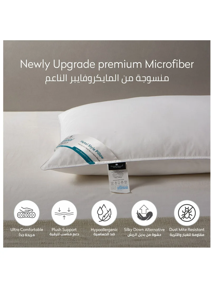 Donetella Pillow 2 Piece 1000 Gm Bed Pillow 50x75 cm Hotel Style Double Edge Stitched, Microfiber, Mid Loft White