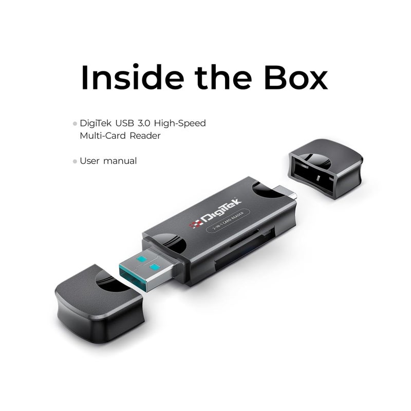 Digitek (DCR-007) قارئ بطاقات متعدد عالي السرعة USB-A 3.0 و Type C يدعم جميع بطاقات SD/SDHC/SDXC القياسية وبطاقات Micro SD/Micro SDHC/Micro SDXC. - Image 3