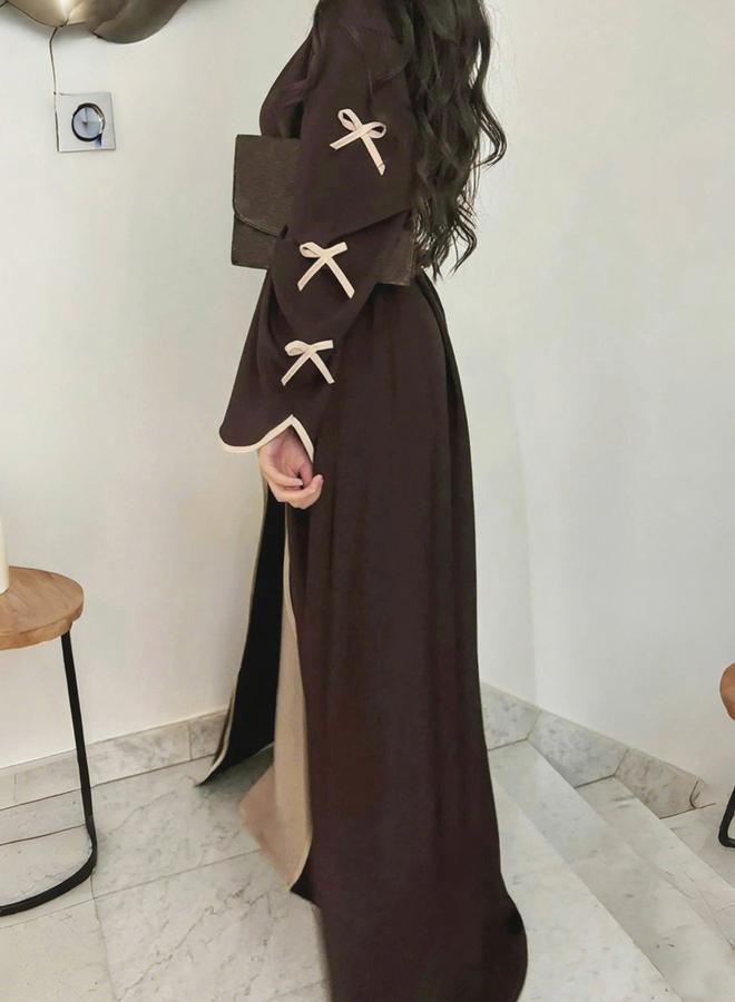 تايك تو عباية مفتوحة بتفاصيل فيونكة مع حزام خصر - Image 3