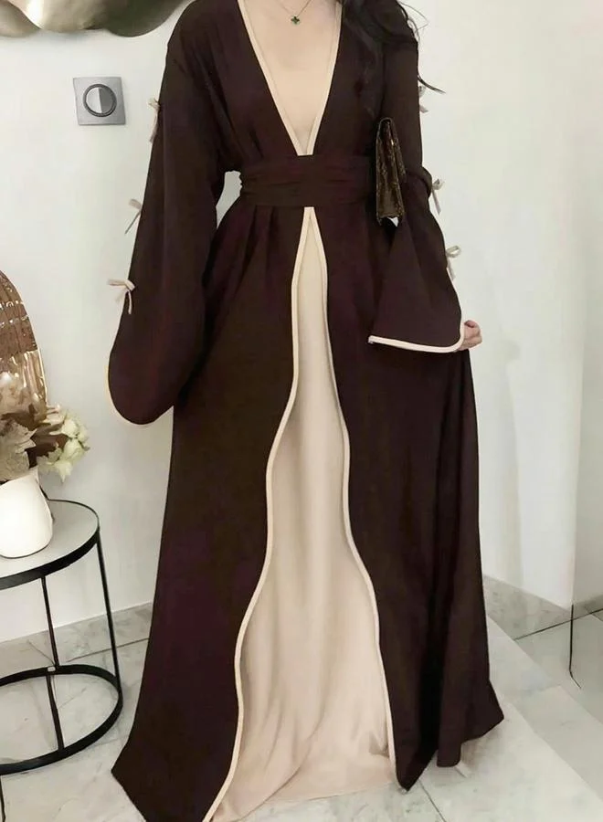 Take Two Take Two Bow Detail Open Front Abaya with Belt Set