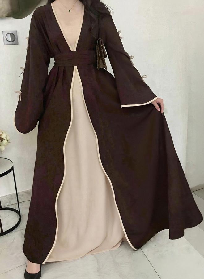 تايك تو عباية مفتوحة بتفاصيل فيونكة مع حزام خصر - Image 5