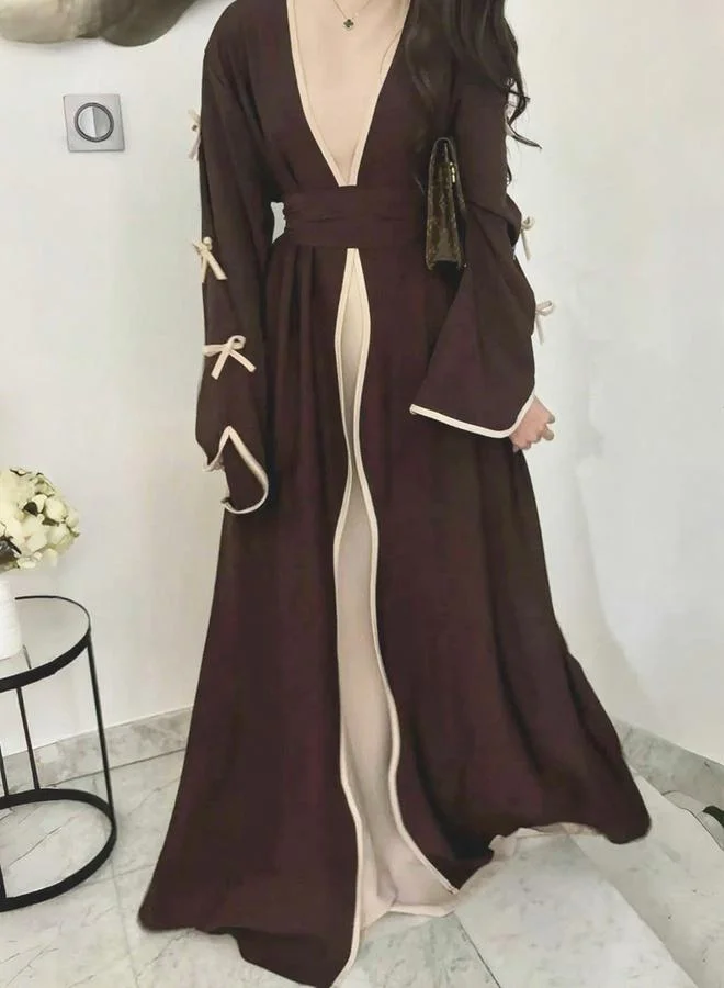 Take Two Take Two Bow Detail Open Front Abaya with Belt Set