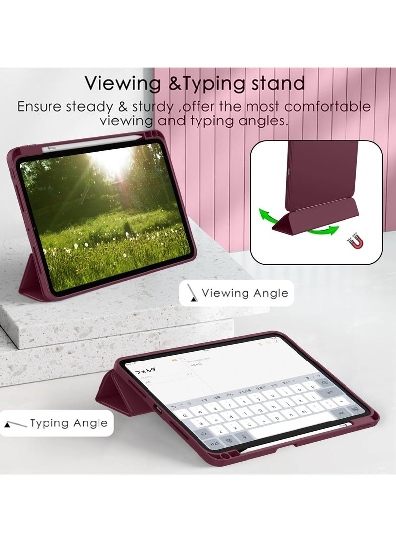ميجوفاست حافظة iPad Pro مقاس 11 بوصة M4 (2024 الجيل الخامس) مع حامل قلم رصاص، حافظة ذكية ثلاثية الطي مع ظهر ناعم من مادة TPU، خاصية الإيقاظ/السكون التلقائي، لون أحمر عنابي - Image 4