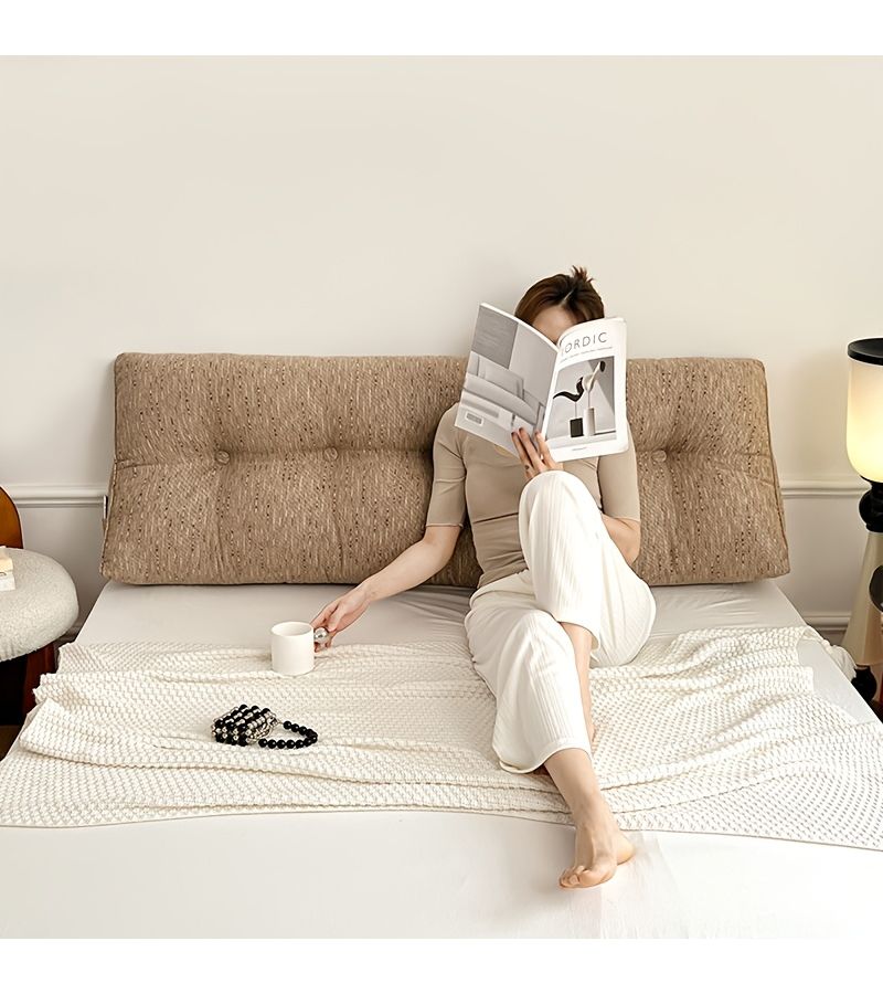 Meteor Triangle Khaki Color Ergonomic Triangular Large Cushion With Shooting Star Pattern Design, Reading Support Cushion With Side Pocket For Storage And Removable Washable Cover, Office Home Long Sitting Essential, 47.24 Inch By 19.69 Inch By 7.87 Inch - Image 5