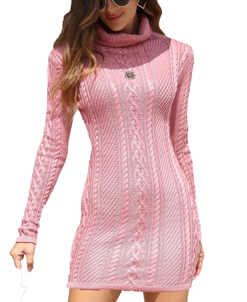 v28 Women Polo Neck Turtleneck Knit Stretchable Elasticity Long Slim Sweater (S,Morandi Pink) - Image 1