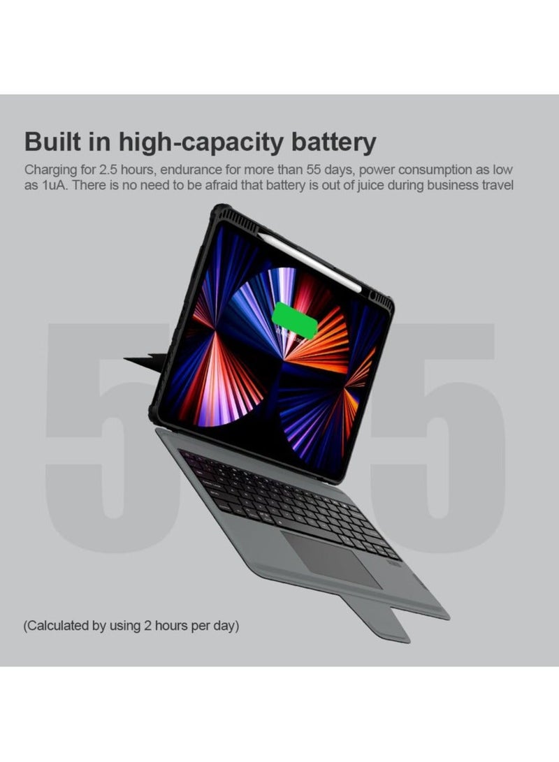 حافظة مع لوحة مفاتيح متوافقة مع iPad Air 13 بوصة 2024 (رقم الموديل: A2903، A2904)، حافظة لوحة مفاتيح لاسلكية بلوتوث مع لوحة تتبع متعددة اللمس مع حامل قابل للتعديل - Image 5