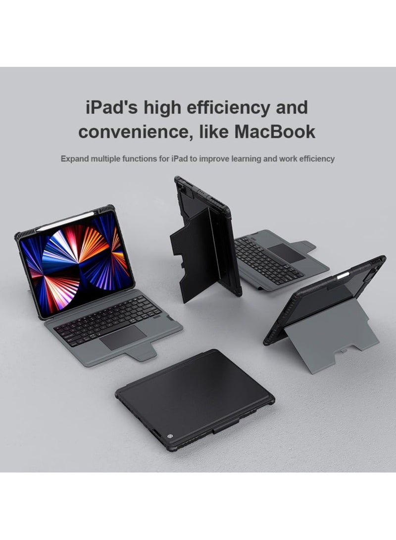 حافظة مع لوحة مفاتيح متوافقة مع iPad Air 13 بوصة 2024 (رقم الموديل: A2903، A2904)، حافظة لوحة مفاتيح لاسلكية بلوتوث مع لوحة تتبع متعددة اللمس مع حامل قابل للتعديل - Image 2