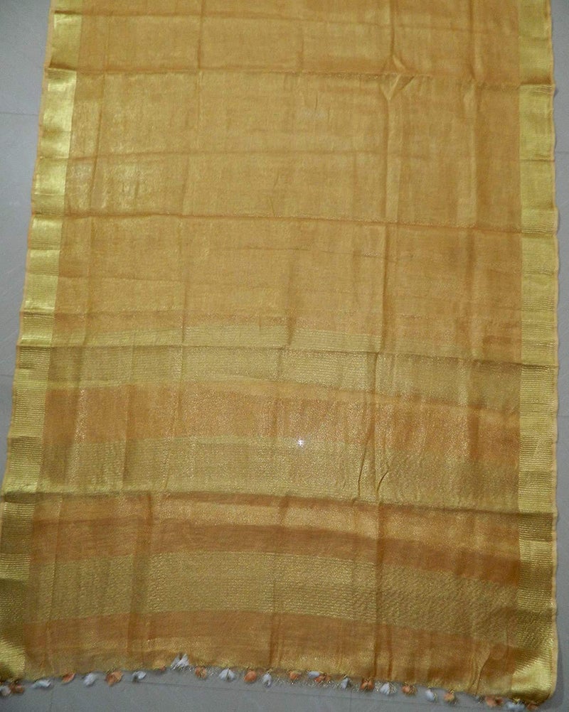 HAIDER ALI AND SONS Pure Tissue Linen Ethnic Wear Saree with Blouse for Every Occasion for Girls and Women (Pack of 1-Golden) - Image 3