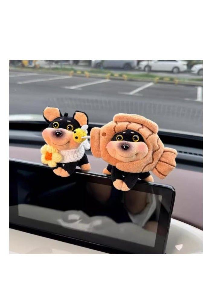 Generic - Car Accessories - Car Control Screen Puppetry Doll - Display Screen Decoration Car Interior Decoration Doll Cute - Scarf Flower Bee Dog+Sea Snapper Burnt Bee Dog - Image 1