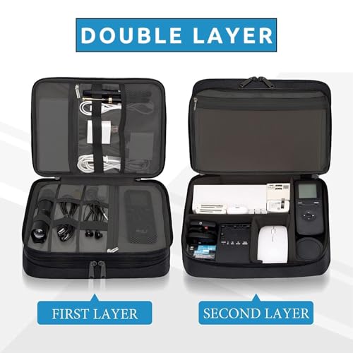 Aliens 2.0V Double Layer Gadget Travel Tech Organizer Case Bag Pouch/Electronic/Toiletry Organiser/Cosmetic Kit for Ipad,Charger,Hard Disk,Cables,PC&Laptop Accessories,Black(AL-GDO-03-BLK) - Image 3
