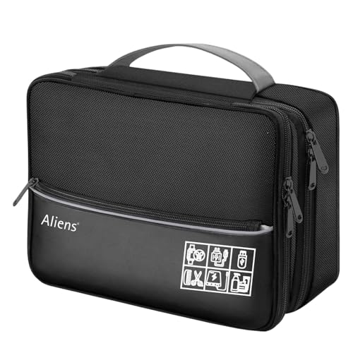 Aliens 2.0V Double Layer Gadget Travel Tech Organizer Case Bag Pouch/Electronic/Toiletry Organiser/Cosmetic Kit for Ipad,Charger,Hard Disk,Cables,PC&Laptop Accessories,Black(AL-GDO-03-BLK) - Image 1