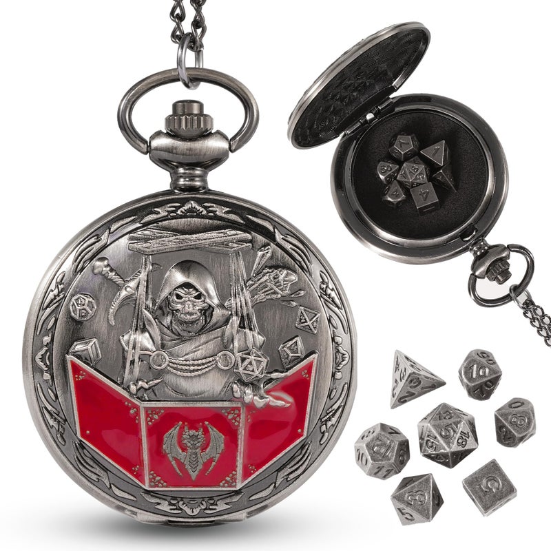 Banloga DD Dice Set7PCS Metal Dice for Dungeons and DragonsMini Dice Set with Pocket Watch CaseRole Playing Board Games Accessories DM Ancient Silver - Image 3