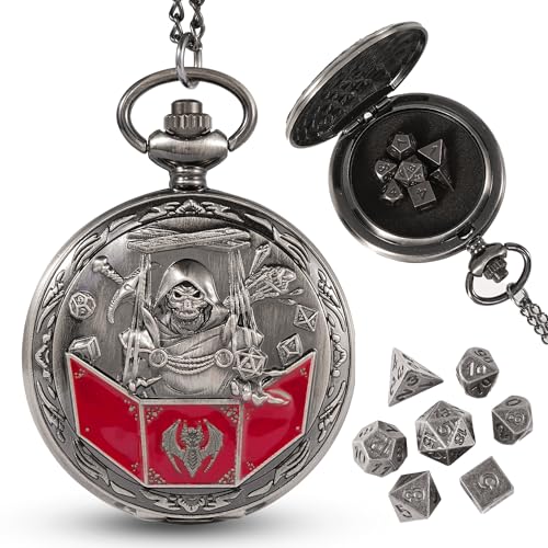 Banloga DD Dice Set7PCS Metal Dice for Dungeons and DragonsMini Dice Set with Pocket Watch CaseRole Playing Board Games Accessories DM Ancient Silver - Image 1