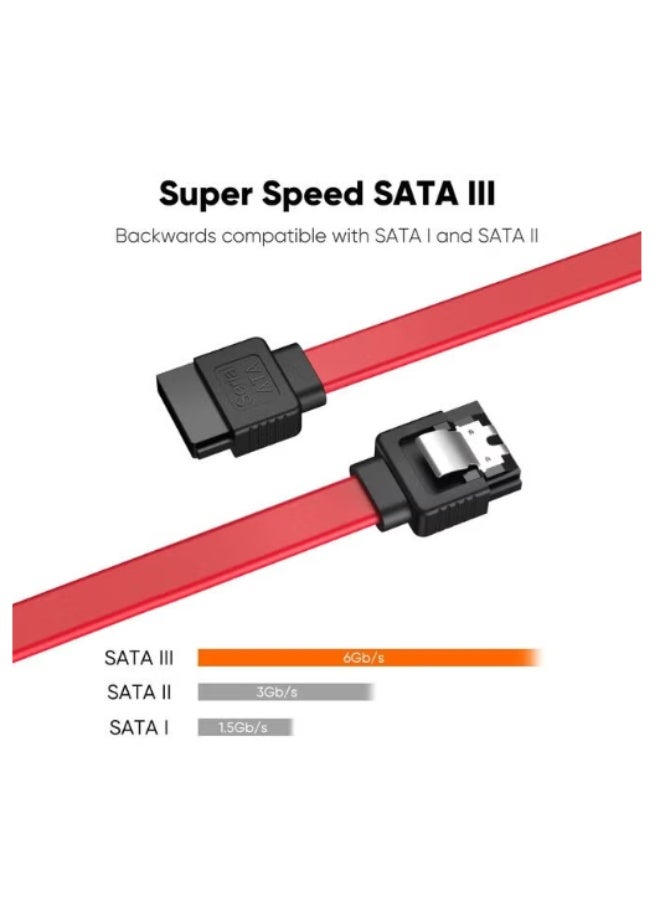 6 كابل SATA III مقاس 40 سنتمتر SATA III 6.0 جيجابت في الثانية كابل بيانات 7 سنون أنثى إلى أنثى مع مزلاج قفل أحمر - Image 3