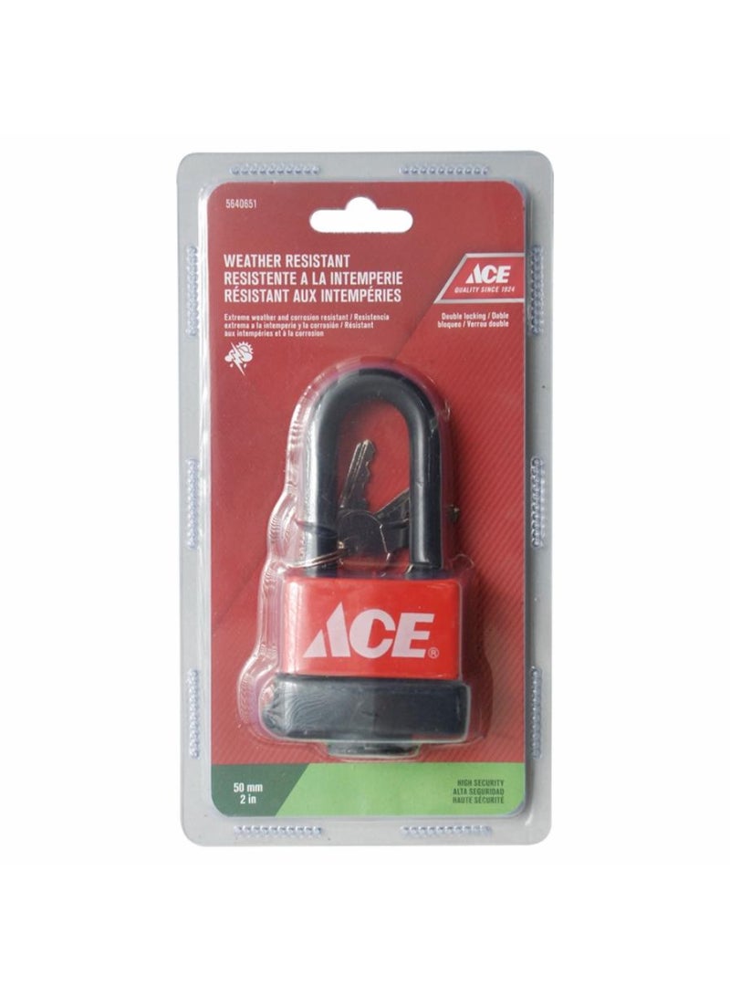 ACE Weather Proof Laminated Long Shackle Padlock W Keys 5 cm