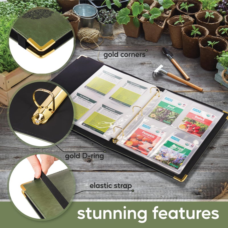 Create-ables Willow and Wildflower Garden Seed Organizer Binder, Seed Storage Organizer, Garden Binder Book for Packet Storage Catalog Can Store 120 Packets with Dibber and Widger (Moss Green) - Image 3