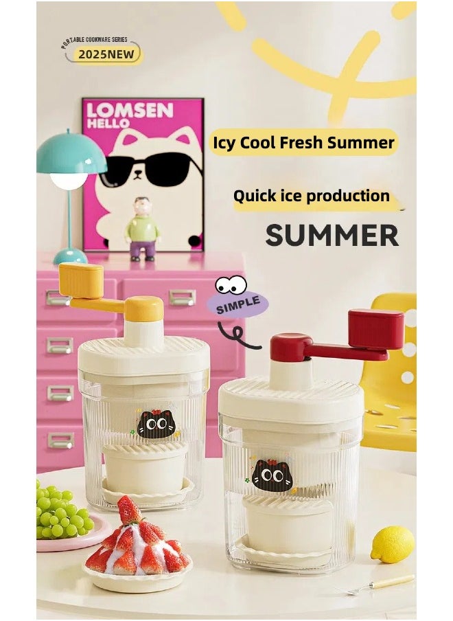 Manual Ice Cream Machine Ice Shaver Ice Crusher Machine– Kids Safe Ice Maker with 2 Bowls & 4 Plates  Red color kits Food Grade ABS
