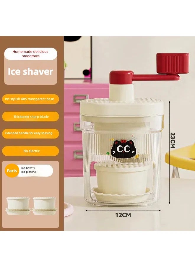 Manual Ice Cream Machine Ice Shaver Ice Crusher Machine– Kids Safe Ice Maker with 2 Bowls & 4 Plates  Red color kits Food Grade ABS