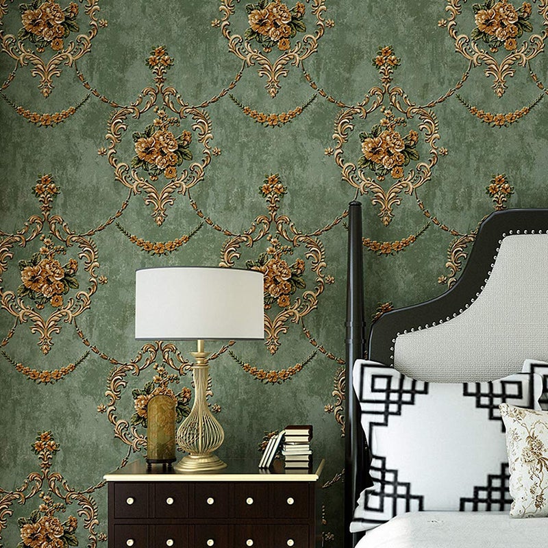 Blooming Wall Textured Vintage Damasks Floral Pattern Wallpaper Wallcoverings for Walls 57 Square ftRoll GreenFlower - Image 2