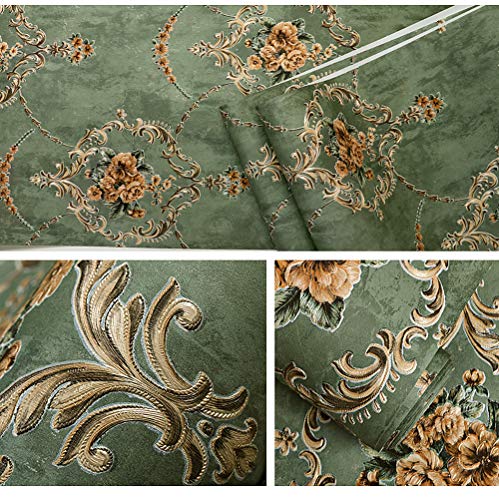 Blooming Wall Textured Vintage Damasks Floral Pattern Wallpaper Wallcoverings for Walls 57 Square ftRoll GreenFlower - Image 3