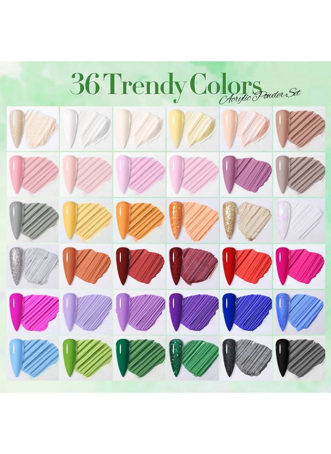 Born Pretty - BORN PRETTY Acrylic Powder Set 36 Colors Acrylic Nail Powder Nude Pink Blue Yellow Purple Red Glitter Professional Polymer 3D Acrylic Nail Art Kit for French Nail Extension All Seasons Nail Carving - Image 1