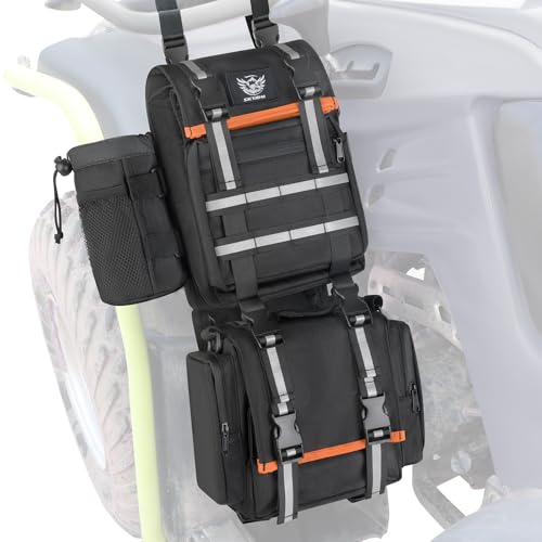SKYJDM ATV Fender Bag Waterproof, Detachable ATV Rear Storage Bags with Drink Holder & Cooler Compatible with Sportsman Polaris Scrambler Grizzly Kingquad Cfmoto FourTrax, Black & Orange - Image 1