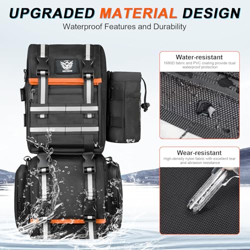 SKYJDM ATV Fender Bag Waterproof, Detachable ATV Rear Storage Bags with Drink Holder & Cooler Compatible with Sportsman Polaris Scrambler Grizzly Kingquad Cfmoto FourTrax, Black & Orange - Image 3