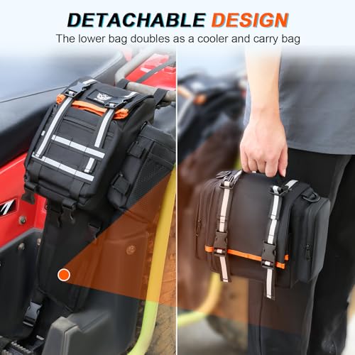 SKYJDM ATV Fender Bag Waterproof, Detachable ATV Rear Storage Bags with Drink Holder & Cooler Compatible with Sportsman Polaris Scrambler Grizzly Kingquad Cfmoto FourTrax, Black & Orange - Image 5