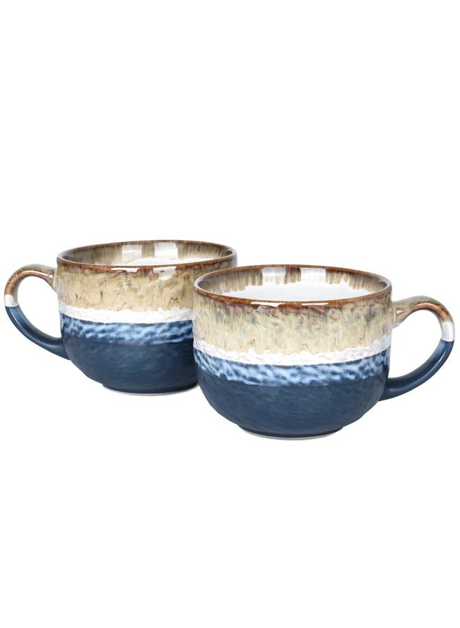 Bosmarlin Jumbo Latte Coffee Cups Set of 2, 16 Oz, Large Stoneware Coffee Cup for Coffee, Soup, Cappuccino, Hot Chocolate, Dishwasher and Microwave Safe (Deep Blue, 2) - Image 1