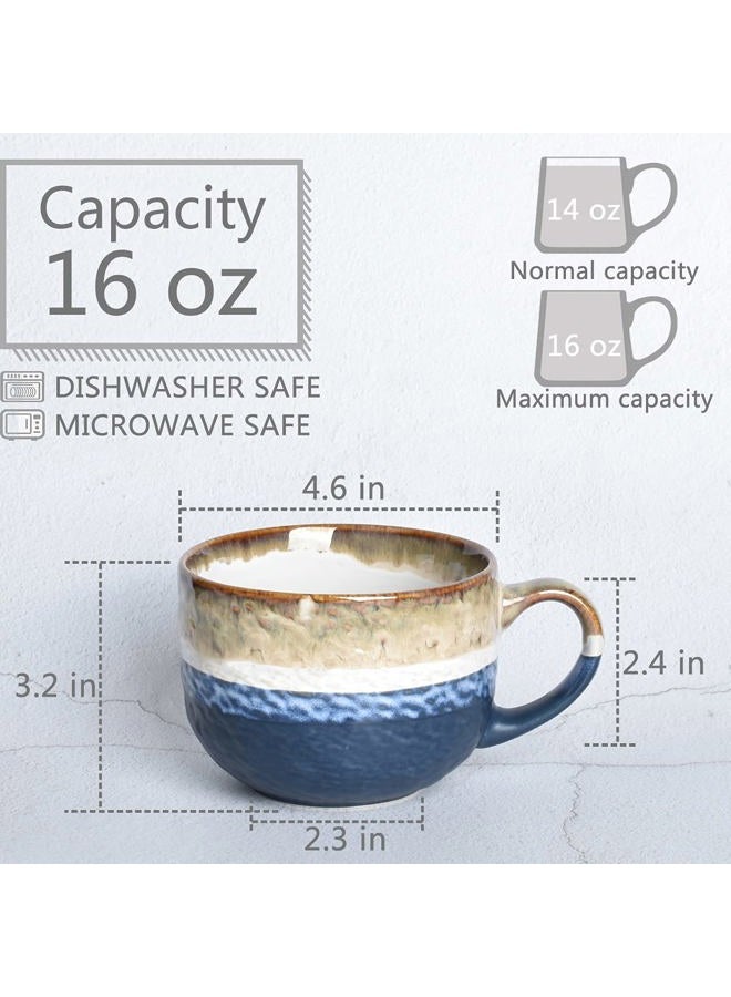 Bosmarlin Jumbo Latte Coffee Cups Set of 2, 16 Oz, Large Stoneware Coffee Cup for Coffee, Soup, Cappuccino, Hot Chocolate, Dishwasher and Microwave Safe (Deep Blue, 2) - Image 2