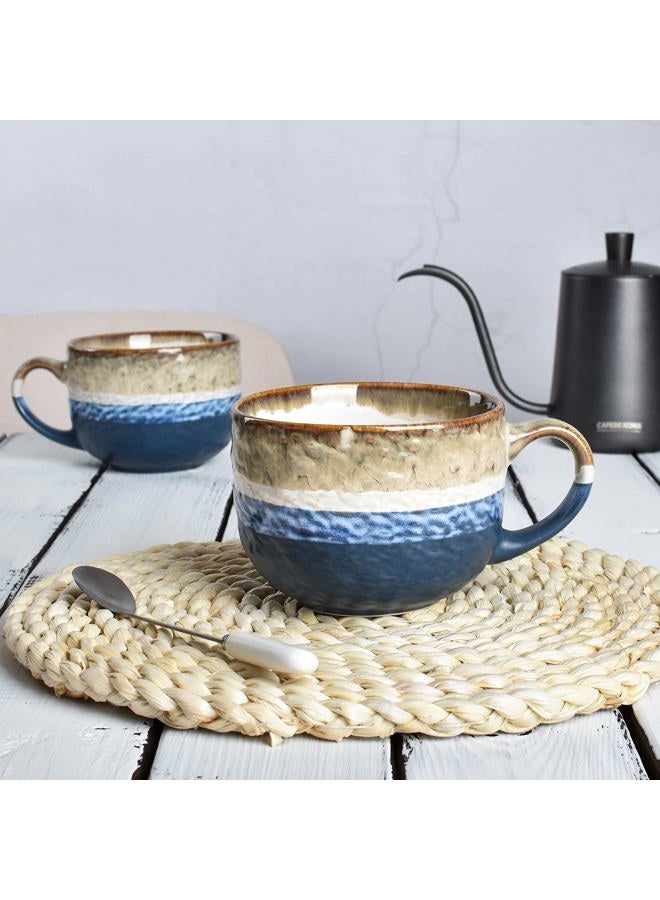 Bosmarlin Jumbo Latte Coffee Cups Set of 2, 16 Oz, Large Stoneware Coffee Cup for Coffee, Soup, Cappuccino, Hot Chocolate, Dishwasher and Microwave Safe (Deep Blue, 2) - Image 4