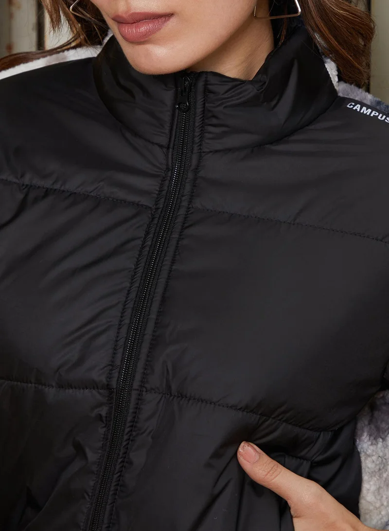 Pinacolada  Women's Onyx Black Contrast Camouflage Sherpa Jacket for Women | Best Price UAE
